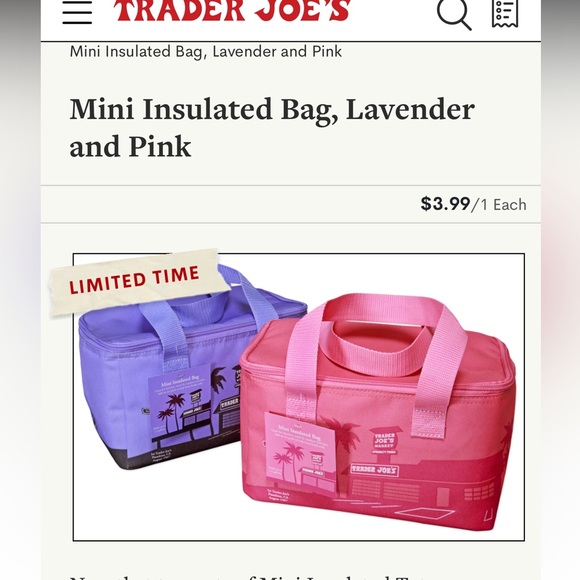 Set of Two Mini Insulated Totes in Pink and Lavender NWT - Picture 2 of 4